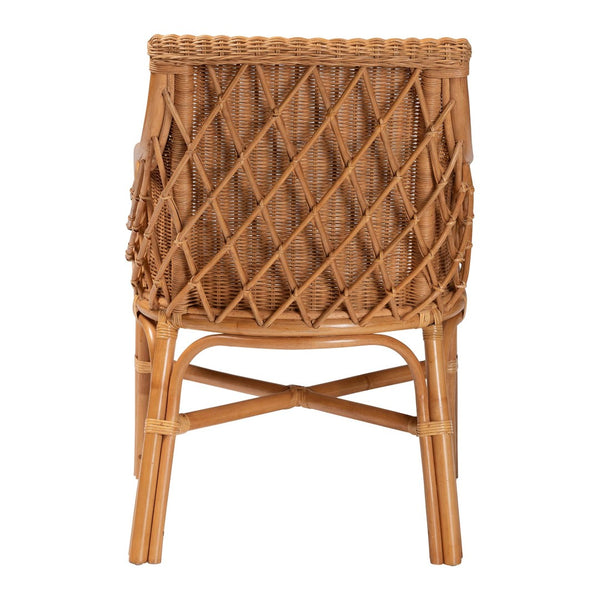 Baxton Studio bali Bali Carolyn Bohemian Rattan Dining Chair - Handcrafted Island Charm with Comfortable Cushioned Seat Carolyn-Light Honey Rattan Cushioned-DC