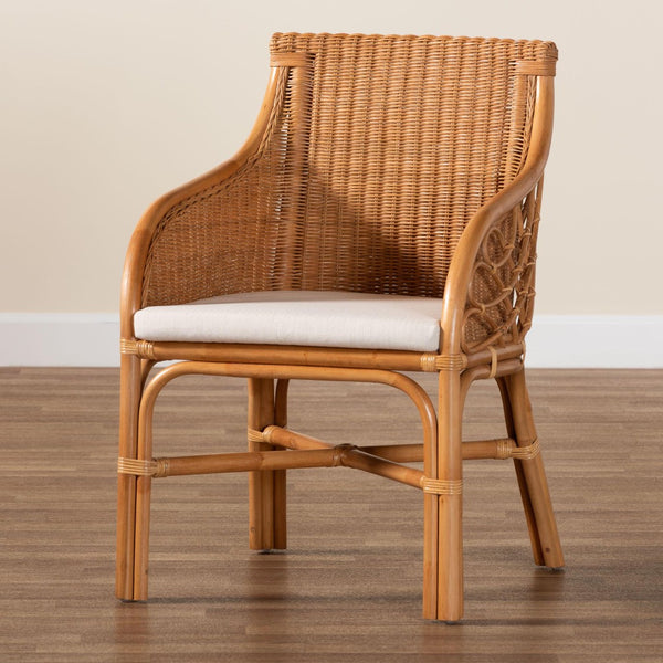 Baxton Studio bali Bali Carolyn Bohemian Rattan Dining Chair - Handcrafted Island Charm with Comfortable Cushioned Seat Carolyn-Light Honey Rattan Cushioned-DC