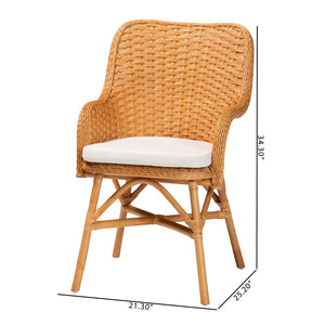 Baxton Studio bali Celsie Bohemian Rattan Dining Chair - Handcrafted Comfort with Cozy Curves and Supportive Design Celsie-Light Honey Rattan Cushioned-DC