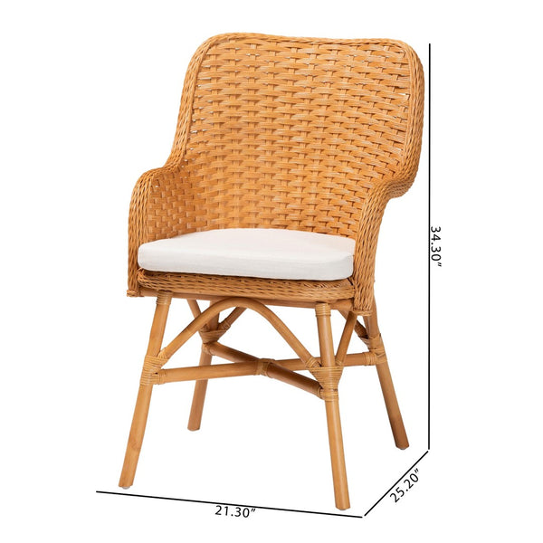 Baxton Studio bali Celsie Bohemian Rattan Dining Chair - Handcrafted Comfort with Cozy Curves and Supportive Design Celsie-Light Honey Rattan Cushioned-DC