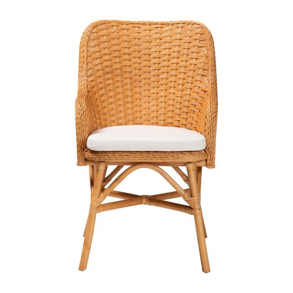 Baxton Studio bali Celsie Bohemian Rattan Dining Chair - Handcrafted Comfort with Cozy Curves and Supportive Design Celsie-Light Honey Rattan Cushioned-DC