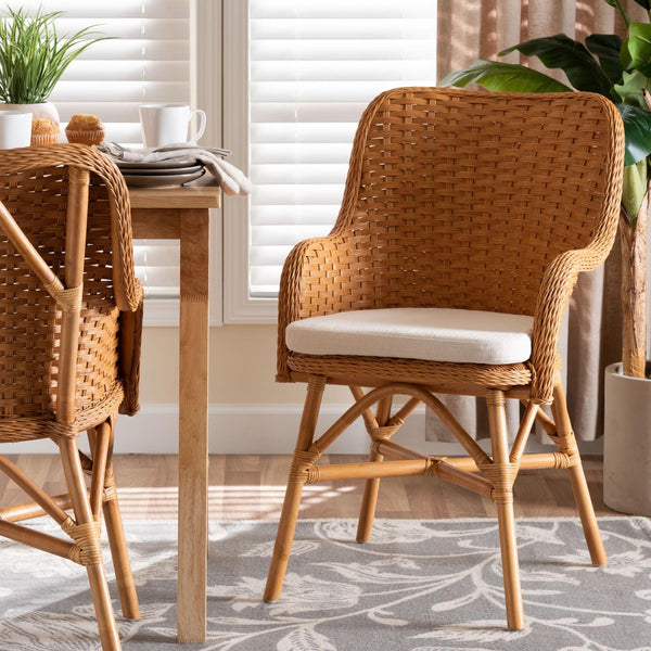 Baxton Studio bali Celsie Bohemian Rattan Dining Chair - Handcrafted Comfort with Cozy Curves and Supportive Design Celsie-Light Honey Rattan Cushioned-DC