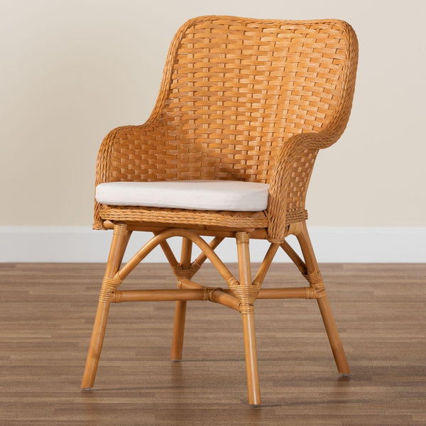 Baxton Studio bali Celsie Bohemian Rattan Dining Chair - Handcrafted Comfort with Cozy Curves and Supportive Design Celsie-Light Honey Rattan Cushioned-DC