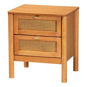 Baxton Studio Baxton Studio Japandi Nightstand - Golden Brown Wood, Distressed Rattan Drawers for Modern Charm MG9006-5703R Rattan/NTOak1203-2D-Nightstand