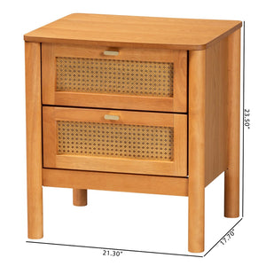Baxton Studio Baxton Studio Japandi Nightstand - Golden Brown Wood, Distressed Rattan Drawers for Modern Charm MG9006-5703R Rattan/NTOak1203-2D-Nightstand