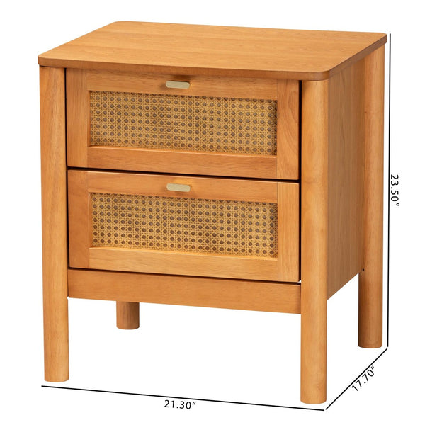 Baxton Studio Baxton Studio Japandi Nightstand - Golden Brown Wood, Distressed Rattan Drawers for Modern Charm MG9006-5703R Rattan/NTOak1203-2D-Nightstand
