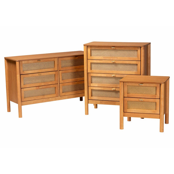 Baxton Studio Baxton Studio Jenn Japandi 3-Piece Storage Set: Elegant Wood Dresser, Chest & Nightstand Combo Adalyn-Distressed/NT Oak-3PC Storage Set