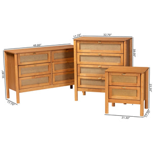 Baxton Studio Baxton Studio Jenn Japandi 3-Piece Storage Set: Elegant Wood Dresser, Chest & Nightstand Combo Adalyn-Distressed/NT Oak-3PC Storage Set