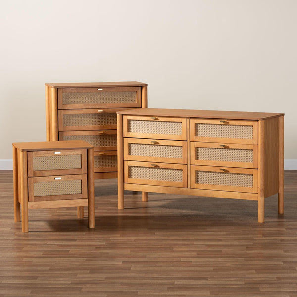Baxton Studio Baxton Studio Jenn Japandi 3-Piece Storage Set: Elegant Wood Dresser, Chest & Nightstand Combo Adalyn-Distressed/NT Oak-3PC Storage Set