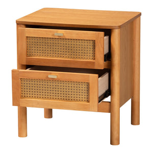 Baxton Studio Baxton Studio Japandi Nightstand - Golden Brown Wood, Distressed Rattan Drawers for Modern Charm MG9006-5703R Rattan/NTOak1203-2D-Nightstand