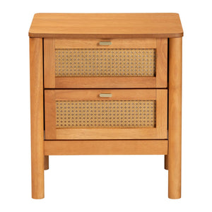 Baxton Studio Baxton Studio Japandi Nightstand - Golden Brown Wood, Distressed Rattan Drawers for Modern Charm MG9006-5703R Rattan/NTOak1203-2D-Nightstand
