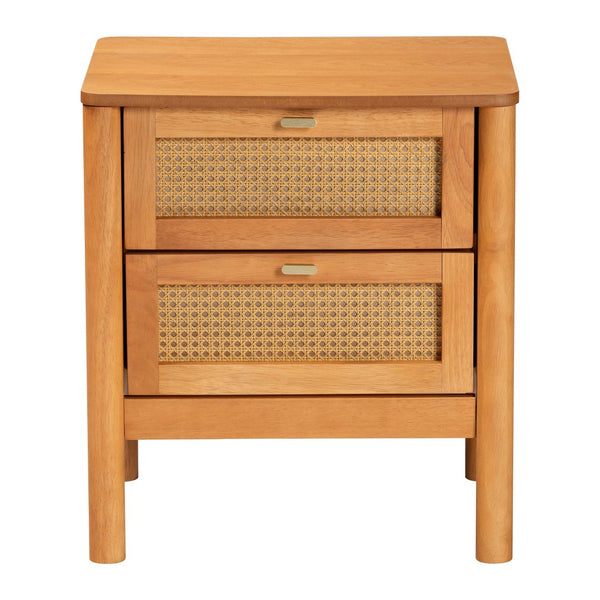 Baxton Studio Baxton Studio Japandi Nightstand - Golden Brown Wood, Distressed Rattan Drawers for Modern Charm MG9006-5703R Rattan/NTOak1203-2D-Nightstand