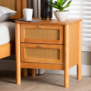 Baxton Studio Baxton Studio Japandi Nightstand - Golden Brown Wood, Distressed Rattan Drawers for Modern Charm MG9006-5703R Rattan/NTOak1203-2D-Nightstand