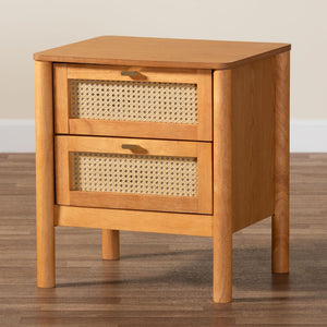 Baxton Studio Baxton Studio Japandi Nightstand - Golden Brown Wood, Distressed Rattan Drawers for Modern Charm MG9006-5703R Rattan/NTOak1203-2D-Nightstand