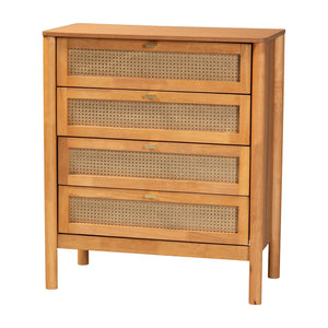 Baxton Studio Baxton Jenn Japandi 4-Drawer Chest - Distressed Rattan, Soft-Close Drawers, Modern Storage Solution MG9006-5703R Rattan/NTOak1203-4D-Chest