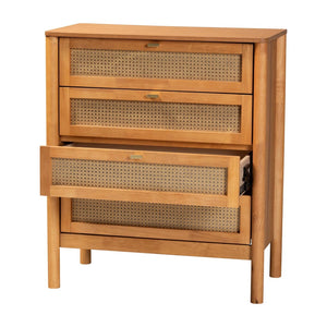 Baxton Studio Baxton Jenn Japandi 4-Drawer Chest - Distressed Rattan, Soft-Close Drawers, Modern Storage Solution MG9006-5703R Rattan/NTOak1203-4D-Chest