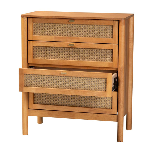 Baxton Studio Baxton Jenn Japandi 4-Drawer Chest - Distressed Rattan, Soft-Close Drawers, Modern Storage Solution MG9006-5703R Rattan/NTOak1203-4D-Chest
