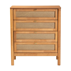 Baxton Studio Baxton Jenn Japandi 4-Drawer Chest - Distressed Rattan, Soft-Close Drawers, Modern Storage Solution MG9006-5703R Rattan/NTOak1203-4D-Chest