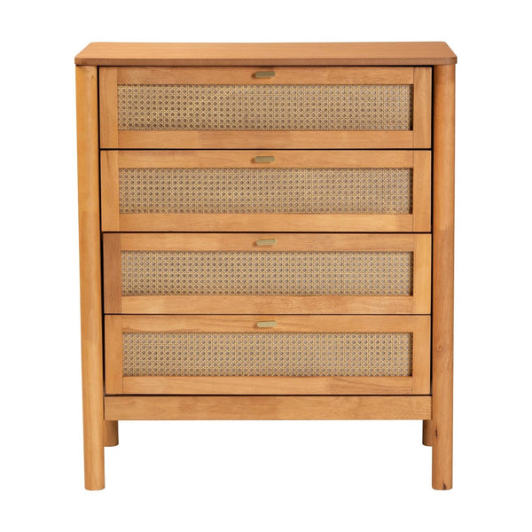 Baxton Studio Baxton Jenn Japandi 4-Drawer Chest - Distressed Rattan, Soft-Close Drawers, Modern Storage Solution MG9006-5703R Rattan/NTOak1203-4D-Chest
