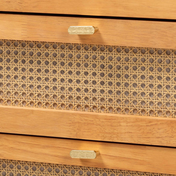 Baxton Studio Baxton Jenn Japandi 4-Drawer Chest - Distressed Rattan, Soft-Close Drawers, Modern Storage Solution MG9006-5703R Rattan/NTOak1203-4D-Chest
