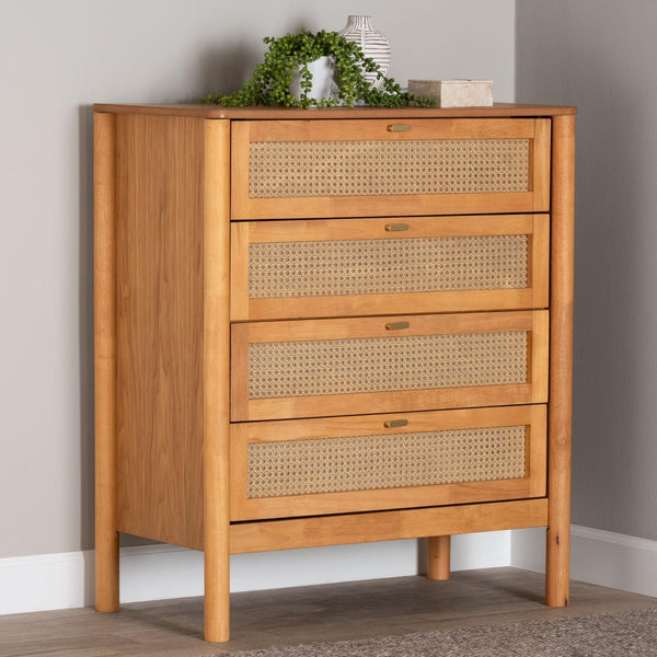 Baxton Studio Baxton Jenn Japandi 4-Drawer Chest - Distressed Rattan, Soft-Close Drawers, Modern Storage Solution MG9006-5703R Rattan/NTOak1203-4D-Chest