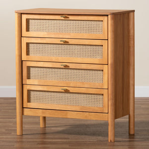 Baxton Studio Baxton Jenn Japandi 4-Drawer Chest - Distressed Rattan, Soft-Close Drawers, Modern Storage Solution MG9006-5703R Rattan/NTOak1203-4D-Chest