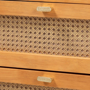Baxton Studio Baxton Studio Japandi 6-Drawer Dresser in Golden Brown Wood with Distressed Rattan for Elegant Storage MG9006-5703R Rattan/NTOak1203-6D-Dresser