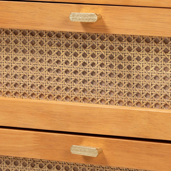 Baxton Studio Baxton Studio Japandi 6-Drawer Dresser in Golden Brown Wood with Distressed Rattan for Elegant Storage MG9006-5703R Rattan/NTOak1203-6D-Dresser