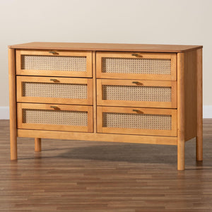 Baxton Studio Baxton Studio Japandi 6-Drawer Dresser in Golden Brown Wood with Distressed Rattan for Elegant Storage MG9006-5703R Rattan/NTOak1203-6D-Dresser