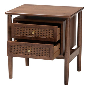 Baxton Studio Baxton Studio Alyssa Japandi Nightstand in Walnut Brown with Rattan, 2 Drawers for Modern Bedrooms SW8000-86NS-Walnut-Nightstand