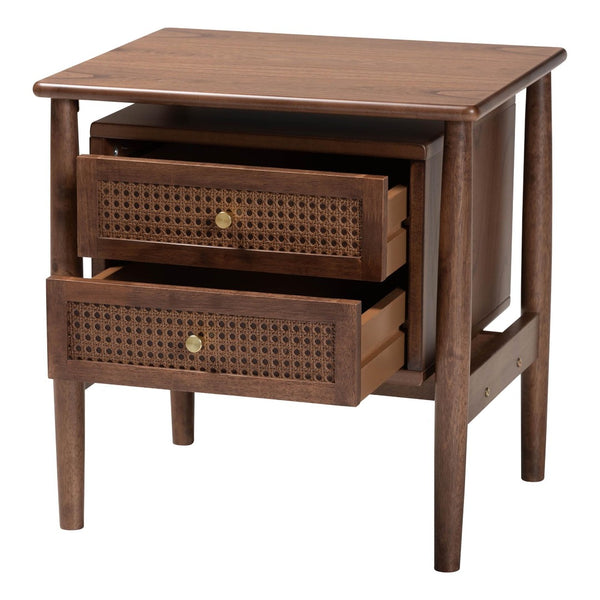 Baxton Studio Baxton Studio Alyssa Japandi Nightstand in Walnut Brown with Rattan, 2 Drawers for Modern Bedrooms SW8000-86NS-Walnut-Nightstand