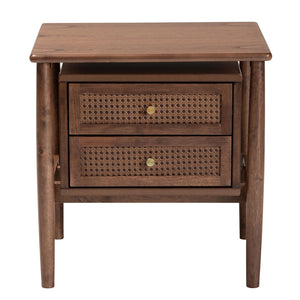 Baxton Studio Baxton Studio Alyssa Japandi Nightstand in Walnut Brown with Rattan, 2 Drawers for Modern Bedrooms SW8000-86NS-Walnut-Nightstand