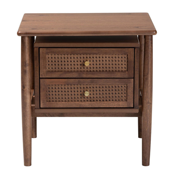 Baxton Studio Baxton Studio Alyssa Japandi Nightstand in Walnut Brown with Rattan, 2 Drawers for Modern Bedrooms SW8000-86NS-Walnut-Nightstand