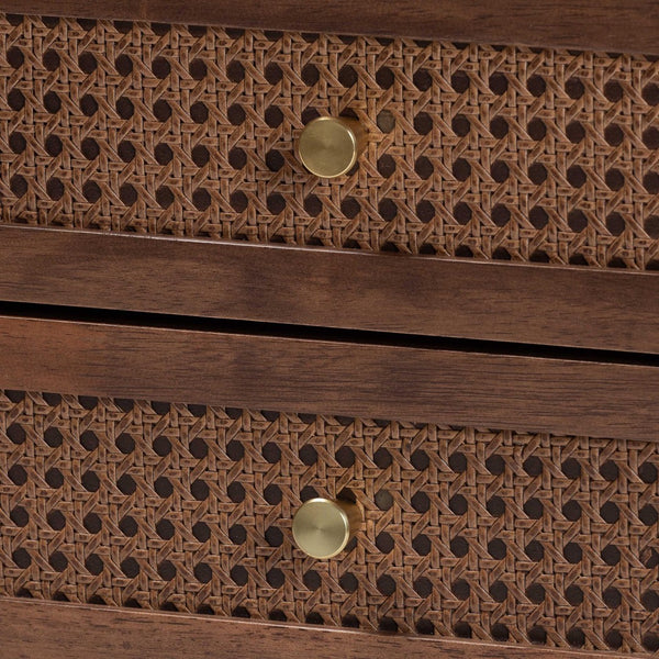 Baxton Studio Baxton Studio Alyssa Japandi Nightstand in Walnut Brown with Rattan, 2 Drawers for Modern Bedrooms SW8000-86NS-Walnut-Nightstand