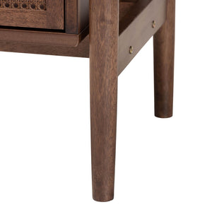 Baxton Studio Baxton Studio Alyssa Japandi Nightstand in Walnut Brown with Rattan, 2 Drawers for Modern Bedrooms SW8000-86NS-Walnut-Nightstand