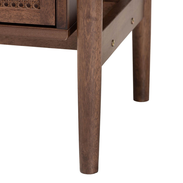 Baxton Studio Baxton Studio Alyssa Japandi Nightstand in Walnut Brown with Rattan, 2 Drawers for Modern Bedrooms SW8000-86NS-Walnut-Nightstand