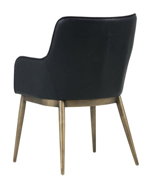 Sunpan Franklin Dining Armchair - Elegant Barrel Back Design with Antique Brass Frame for Modern Spaces Vintage Black