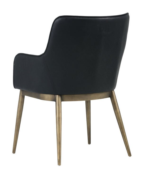 Sunpan Franklin Dining Armchair - Elegant Barrel Back Design with Antique Brass Frame for Modern Spaces Vintage Black