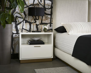 Sunpan Jenkins Nightstand - Contemporary Minimalist Design with Rustic Bronze Hardware for Luxe Bedrooms High Gloss Cream