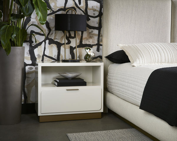 Sunpan Jenkins Nightstand - Contemporary Minimalist Design with Rustic Bronze Hardware for Luxe Bedrooms High Gloss Cream