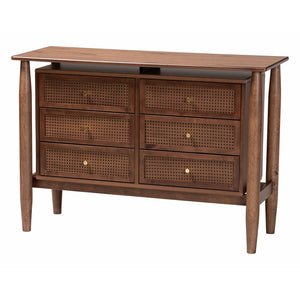 Baxton Studio Baxton Studio Alyssa Japandi 6-Drawer Dresser - Walnut Brown Wood with Woven Rattan Accents SW8000-86D6D-Walnut-Dresser