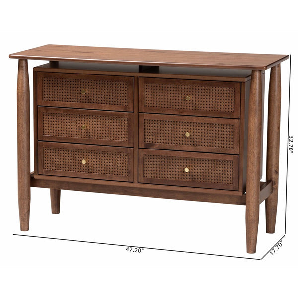 Baxton Studio Baxton Studio Alyssa Japandi 6-Drawer Dresser - Walnut Brown Wood with Woven Rattan Accents SW8000-86D6D-Walnut-Dresser