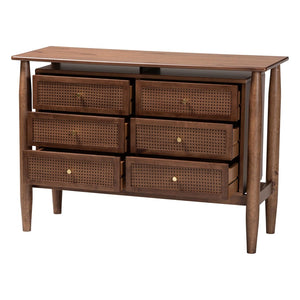 Baxton Studio Baxton Studio Alyssa Japandi 6-Drawer Dresser - Walnut Brown Wood with Woven Rattan Accents SW8000-86D6D-Walnut-Dresser
