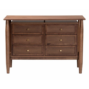 Baxton Studio Baxton Studio Alyssa Japandi 6-Drawer Dresser - Walnut Brown Wood with Woven Rattan Accents SW8000-86D6D-Walnut-Dresser