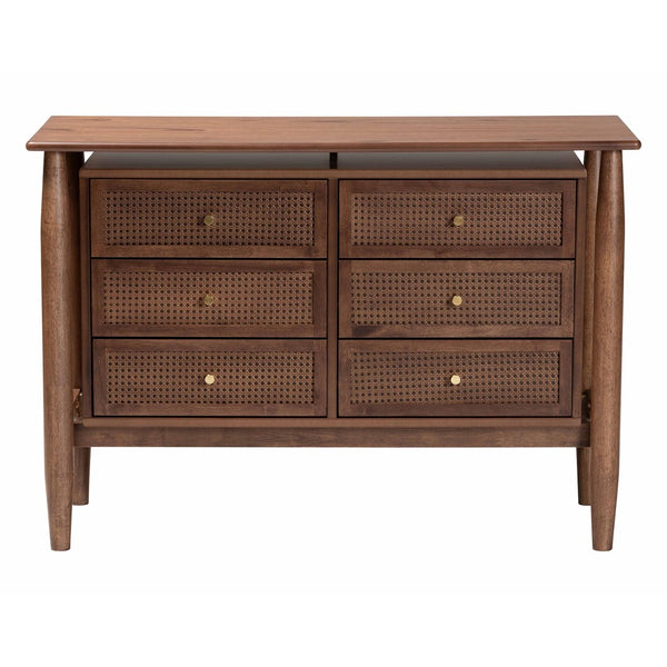 Baxton Studio Baxton Studio Alyssa Japandi 6-Drawer Dresser - Walnut Brown Wood with Woven Rattan Accents SW8000-86D6D-Walnut-Dresser