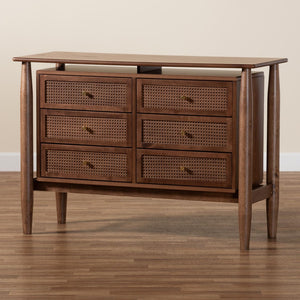 Baxton Studio Baxton Studio Alyssa Japandi 6-Drawer Dresser - Walnut Brown Wood with Woven Rattan Accents SW8000-86D6D-Walnut-Dresser
