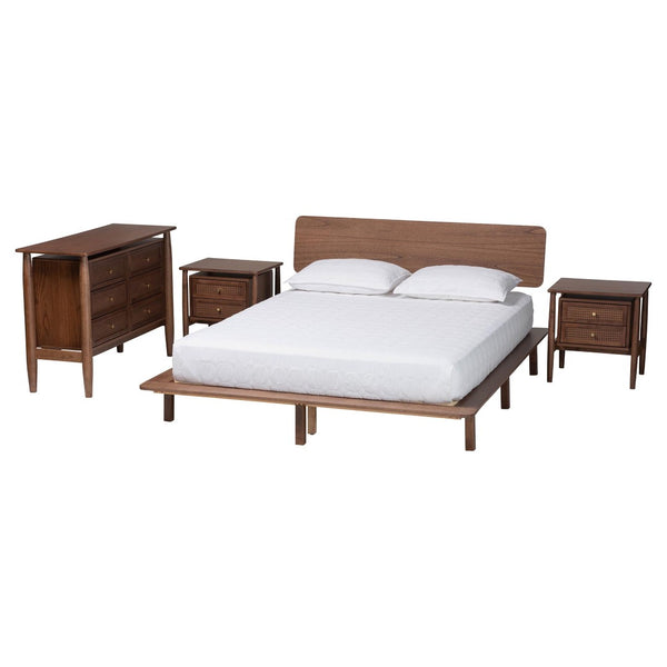 Baxton Studio Baxton Studio Alyssa Japandi Walnut Brown Bedroom Set - Modern Minimalist Design & Storage Solutions Queen 4-Piece SW8598-Walnut-4PC Queen Bedroom set