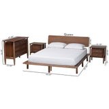 Baxton Studio Alyssa Japandi Walnut Brown Wood King Size 4-Piece Bedroom Set