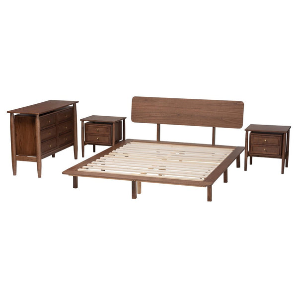 Baxton Studio Baxton Studio Alyssa Japandi Walnut Brown Bedroom Set - Modern Minimalist Design & Storage Solutions Queen 4-Piece SW8598-Walnut-4PC Queen Bedroom set
