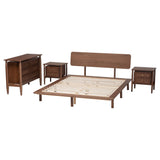 Baxton Studio Alyssa Japandi Walnut Brown Wood King Size 4-Piece Bedroom Set